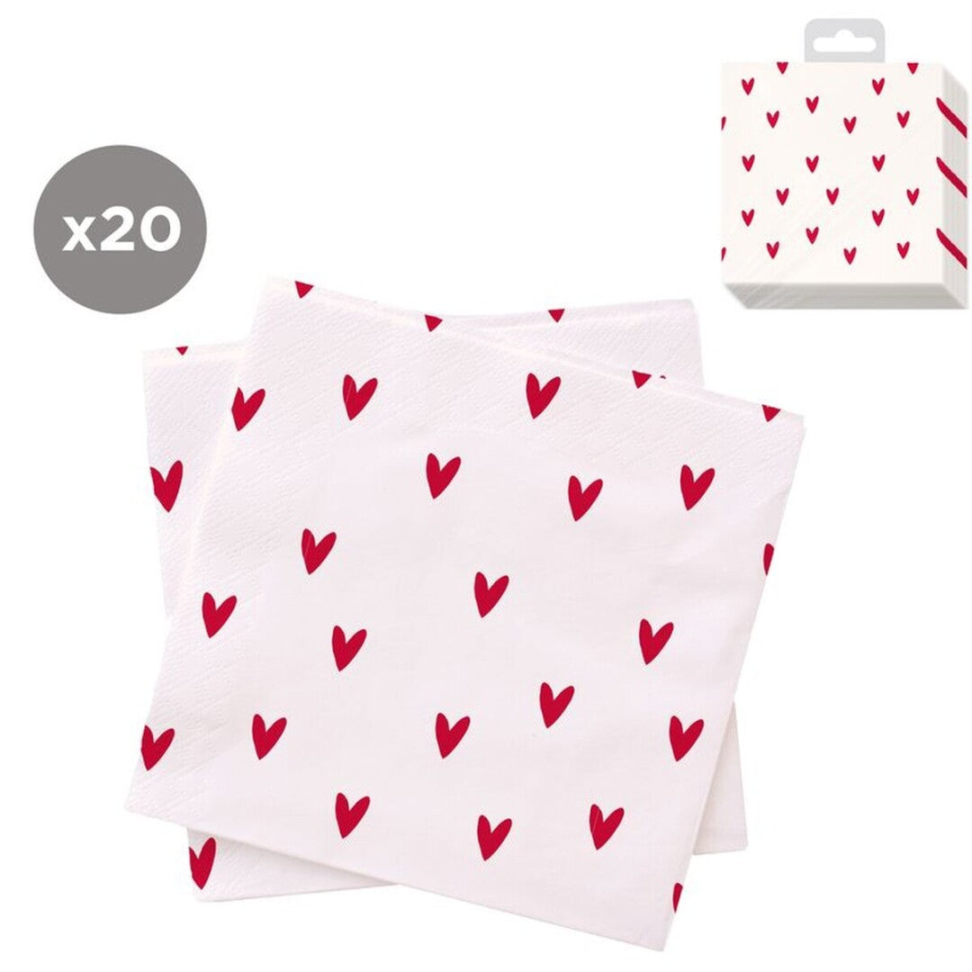 Juego de 20 Servilletas 33x33 Corazones