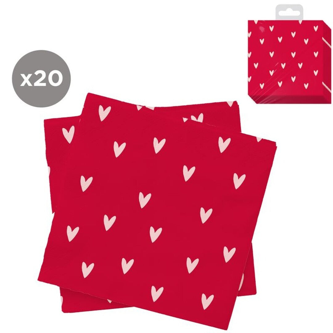 Juego de 20 Servilletas 33x33 Corazones