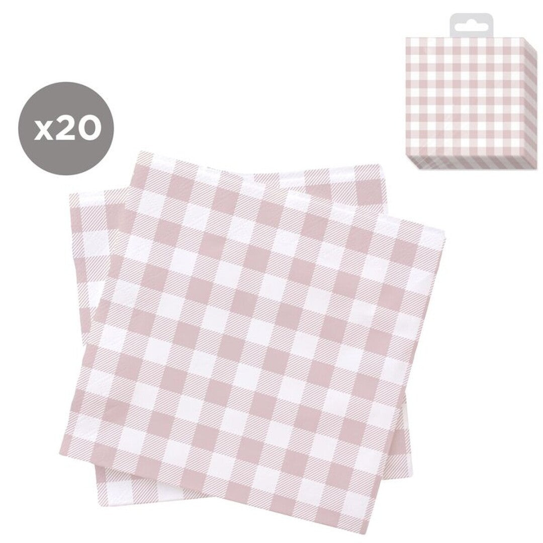 Juego de 20 Servilletas 33x33 Vichy Rosa