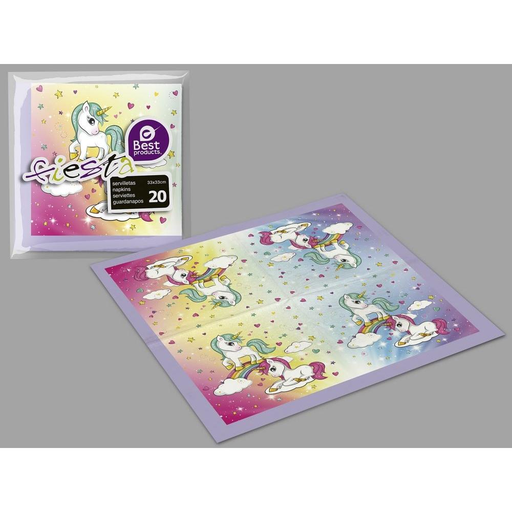 Bolsa 20 Servilleta Diseño Unicornio 33 x 33 cm Papel