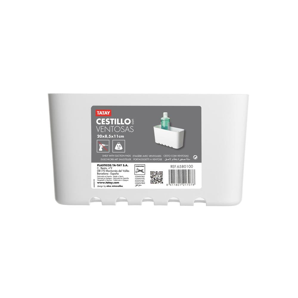 Cestillo Rectangular Pequeño 2 Ventosas Blanco Opaco