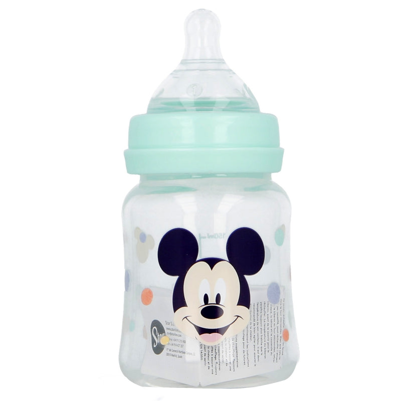 Biberón Cuello Ancho 150ml Tetina Silicona 3 Posiciones Cool Like Mickey