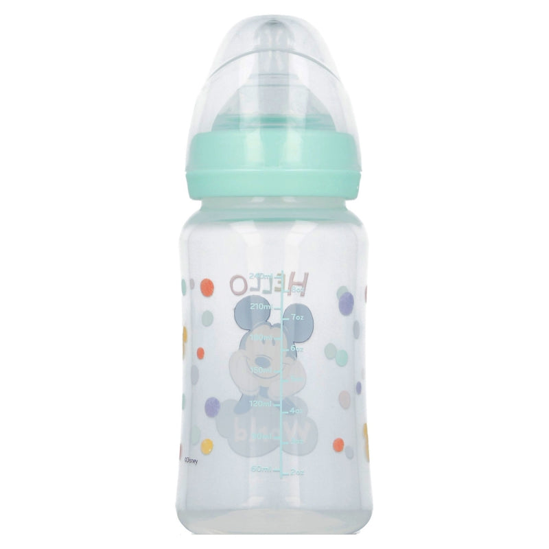 Biberón Cuello Ancho 240ml Tetina Silicona 3 Posiciones Cool Like Mickey