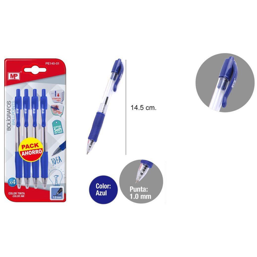 Pack 4 Bolígrafos Azules Punta 1 mm