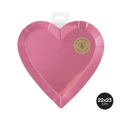 Plato Llano Forma Corazón Rosa Metalizado 22x23cm