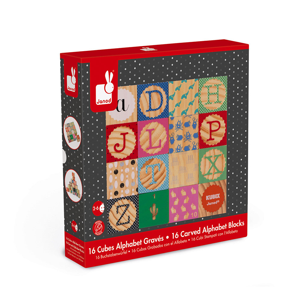 Kubix 16 Cubos Grabados con el Alfabeto (Madera)