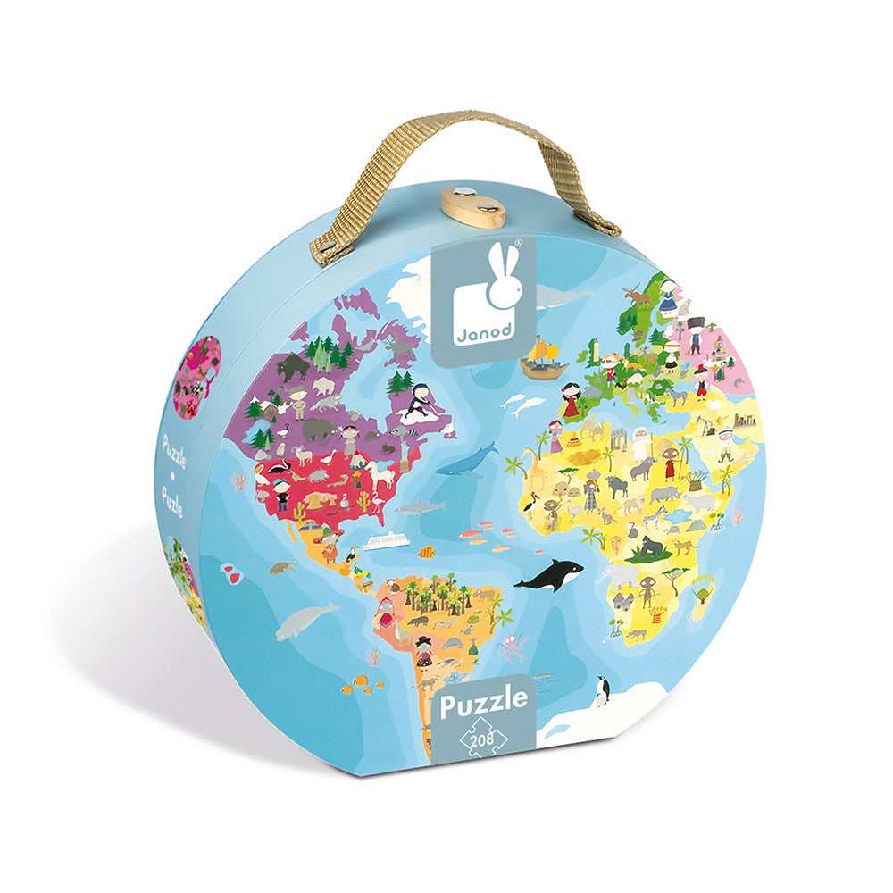 Maletín Redondo : Puzle Ilustrado a Dos Caras Planeta Azul 208 Piezas