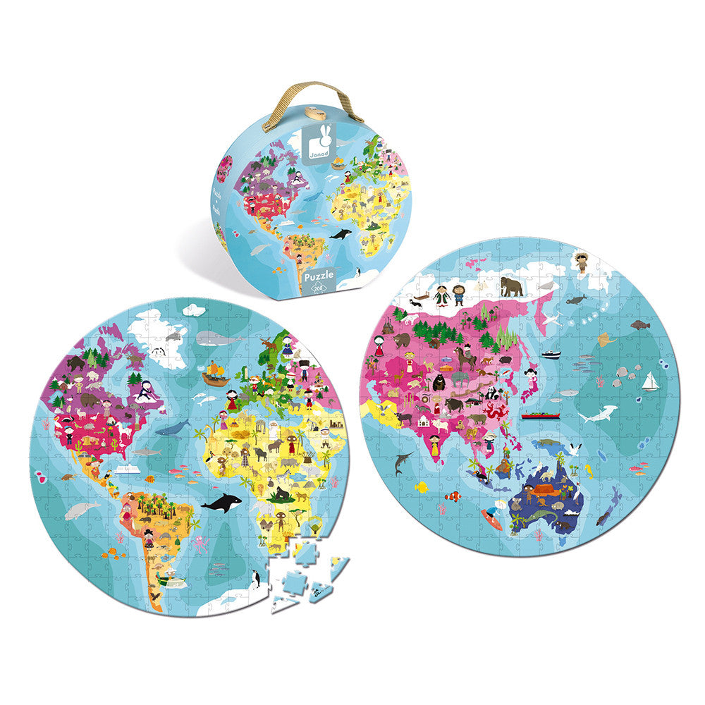 Maletín Redondo : Puzle Ilustrado a Dos Caras Planeta Azul 208 Piezas