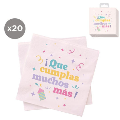 Juego de 20 Servilletas 33x33 Cumpleaños