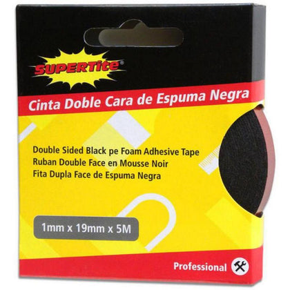 Cinta Doble Cara Espuma Negra 1 mm x 19 mm x 5 m