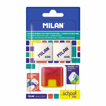 Blíster Goma de Borrar MILAN 430 con Funda + 2 Recambios