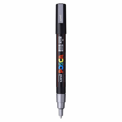 Marcador De Pintura Base Uni Posca Al Agua 0,9-1,3 Mm. Plata