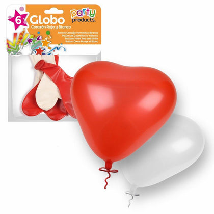 Bolsa 6 Globo Corazón Rojo y Blanco 25 cm
