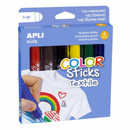 Pack 6 Unidades Color Sticks Textil 6 g APLI Kids