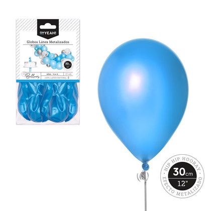 Globo Azul Metalizado 30cm Látex 10Uds