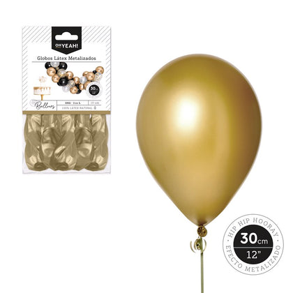 Globo Oro Metalizado 30cm Látex 10Uds