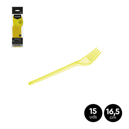 Pack 15 Tenedores Amarillo Flúor Translúcido 16,5cm