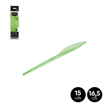 Pack 15 Cuchillos Verde Flúor Translúcido 16,5cm