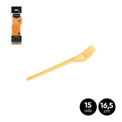 Pack 15 Tenedores Naranja Flúor Translúcido 16,5cm