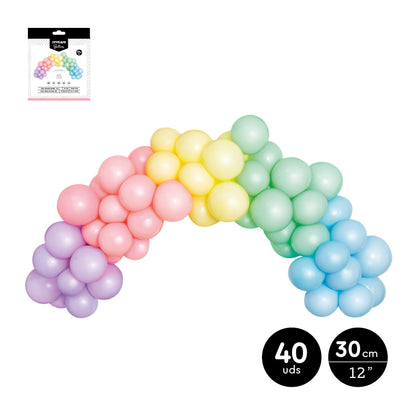 Set Arco Globos Látex Pastel Surtidos 40Uds 1,5m