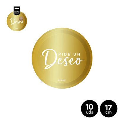 Platos Cartón Pide Un Deseo Oro 17Cm 10Uds