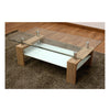 Mesa de Centro Doble Crsital Patas Madera
